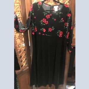 Coldwater Creek Black with Roses Velour Dress